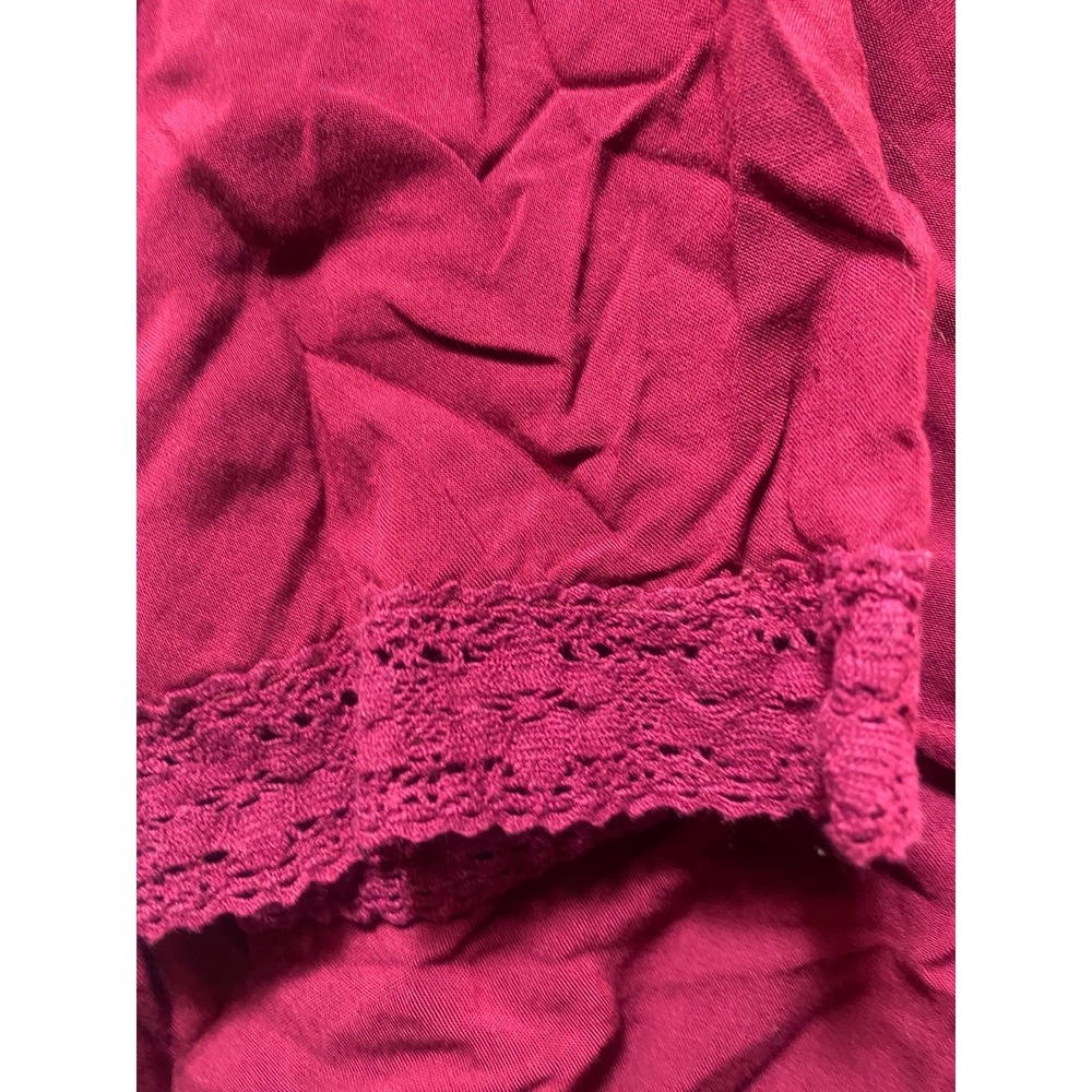 Miami Womens Small Burgundy Boho Crochet Long Sleeve Tunic Blouse Top - Picture 7 of 7